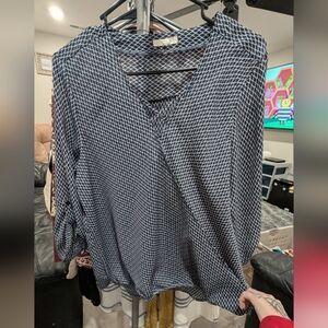 Maurices Blue and White Geometric Blouse